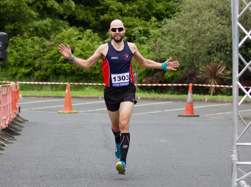 Arms out at the finish in Laragh